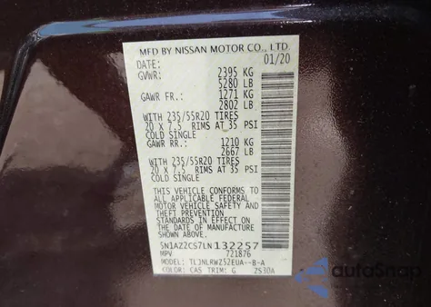 2020 Nissan Murano Sl Intelligent Awd from USA, damaged, VIN 5N1AZ2CS7LN132257